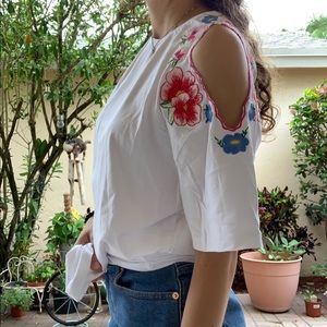 Zara Cold Shoulder Flower Top